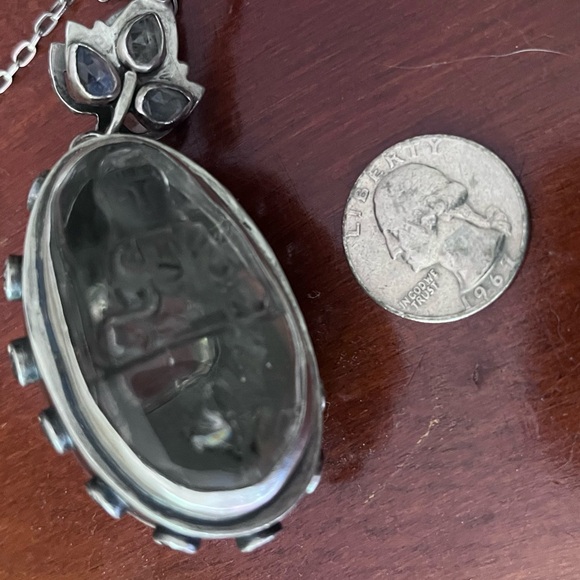 one of a kind hand crafted Guanyin carved quartz moonstone treasure box pendant - Picture 13 of 16